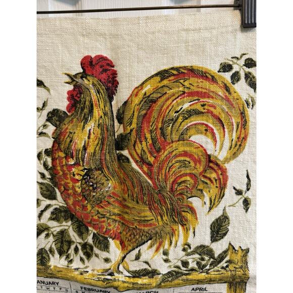 Vintage Linen Tea Towel 1969 Calendar Rooster Red Green 25”X 16” - Picture 3 of 6